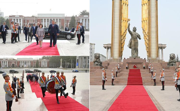 Parliamentary Delegation led by Chair of Milli Majlis Sahiba Gafarova Went to Dousti Square in Tajik Capital City 