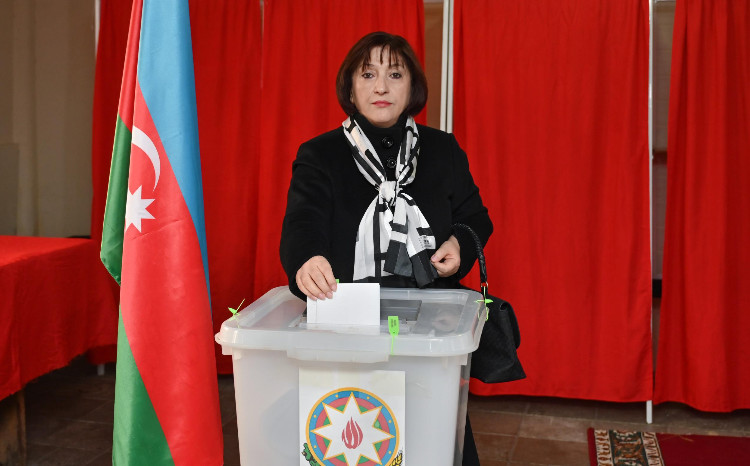 Speaker of Milli Majlis Sahiba Gafarova Votes at Polling station No 11 